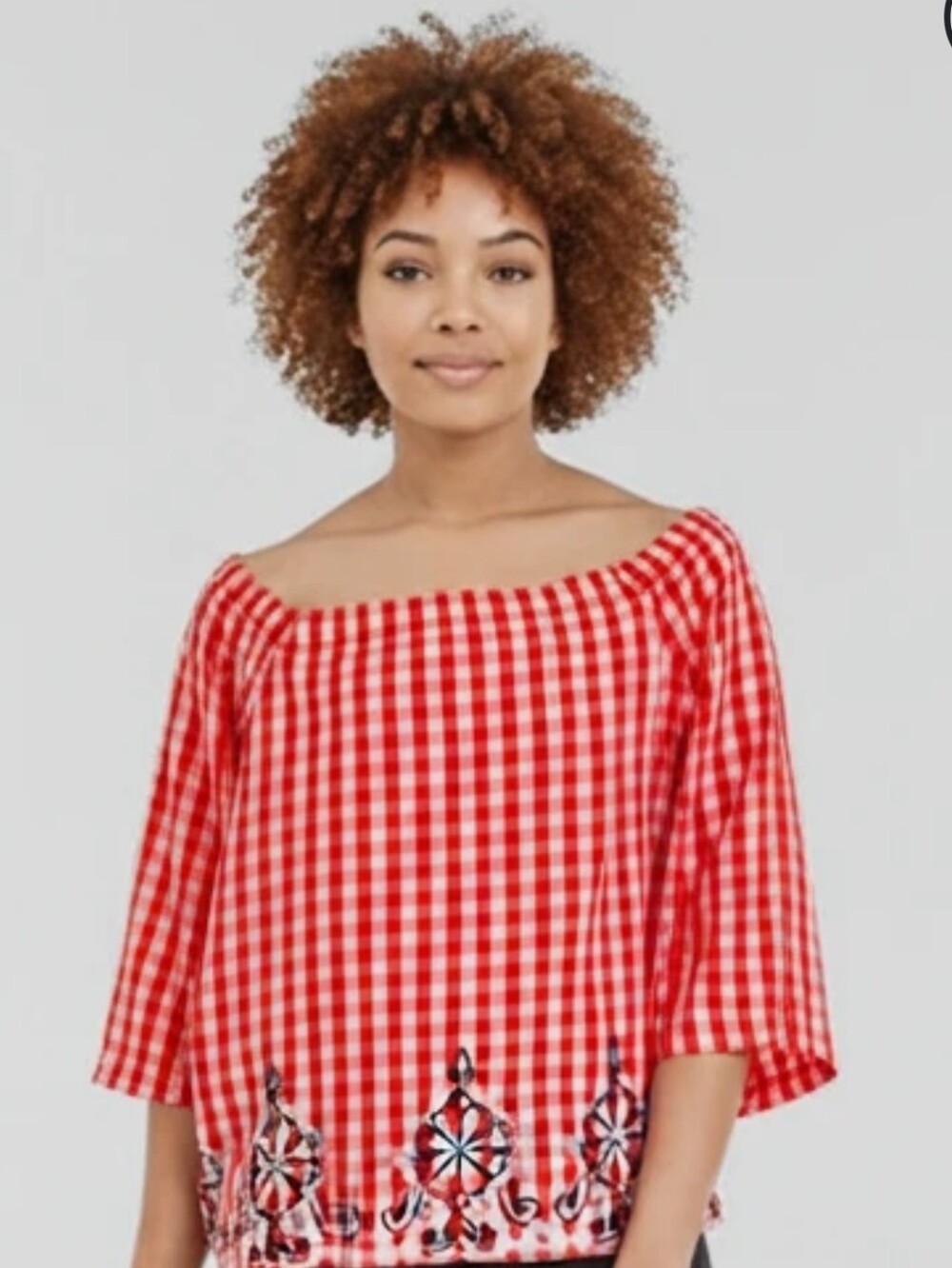 Crown & ivy checkered shirt large orange and white embroidery on the bottom ra2
